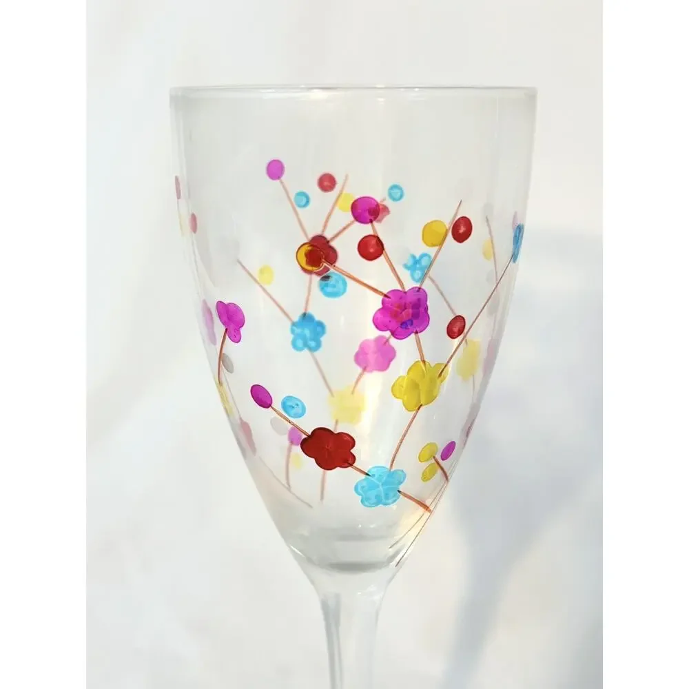 Pier 1 Cherry Blossom Flower Floral Water Wine Glasses Goblets + Flute Stemware